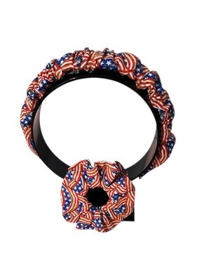 Patriotic Red, White & Blue Scrunchie Headband Set - Women Accessories